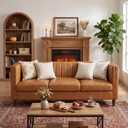 Garvee 81'' Cognac Tan Faux Leather Couch for Living Room