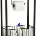 Bathroom Toilet Paper Holder Stand with Storage Basket and Top Shelf, Free-Standing Toilet Tissue Organizer for Small Bathrooms, Metal Toilet Paper Rack with Magazine Holder  Matte Black