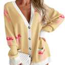 Saodimallsu Womens Oversized Cardigan Sweaters Bow Printed Button V Neck Long Sleeve Loose Knit Fall Trendy Coats Yellow (Yellow)