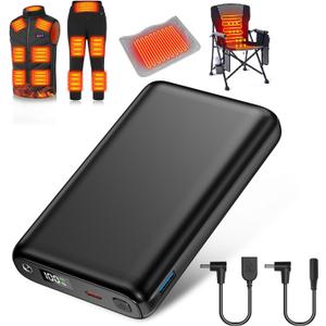 30000mAh Heated Vest Battery Pack 7.4V Heating Vest Battery Bank Power Bank with LED Display DC/USB//Type-C 5V/9V/12V Portable Chargers for Heated Jacket Coat Vest and Warming Clothing for Men
