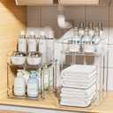 Delamu 2 Sets of 2-Tier Clear Under Sink Organizers and Storage, Multi-Purpose Stackable Bathroom Cabinet organizers, Pull Out Kitchen Pantry Organization and Storage with Dividers (2Set-Clear)
