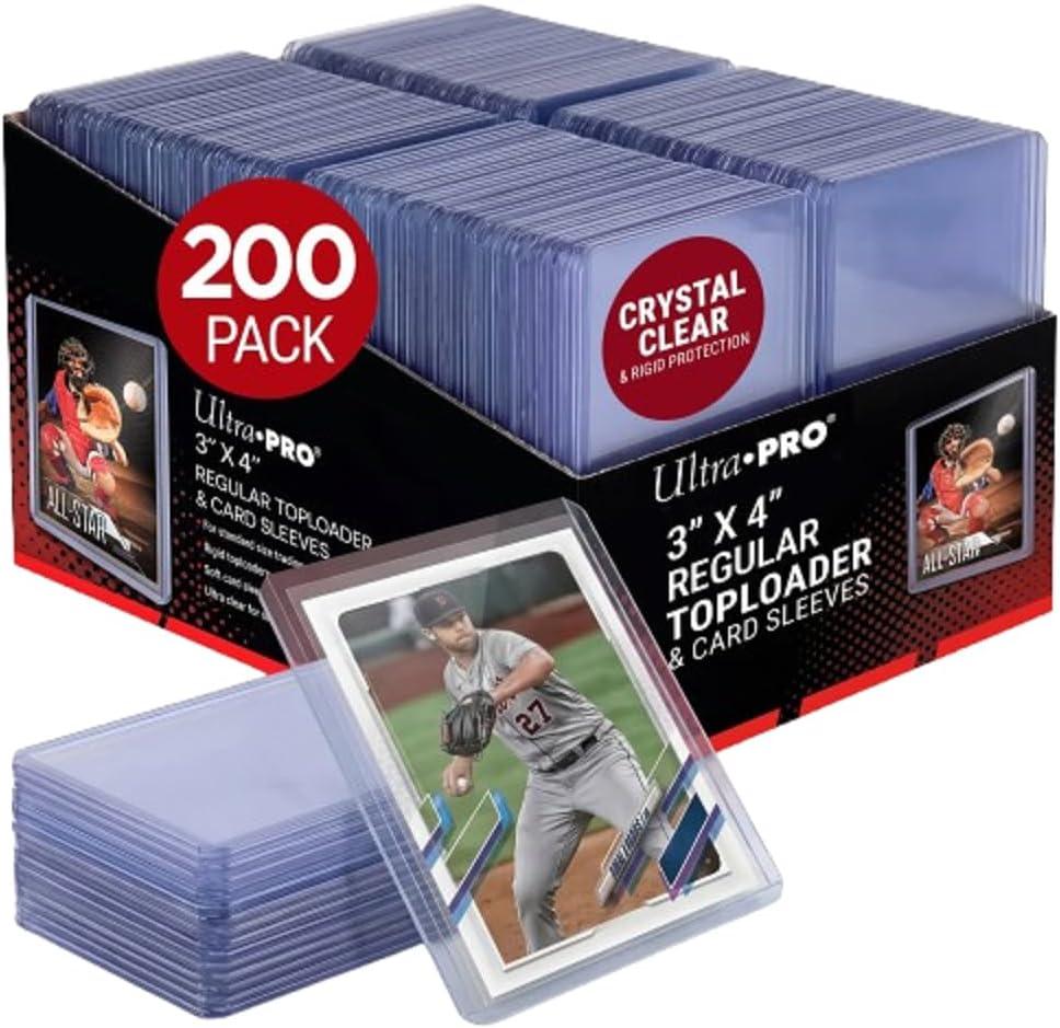 Ultra PRO 3" x 4" Clear Regular Toploaders for Cards with Card Sleeves Bundle Standard Size 200ct Trading Baseball Toploader Card Sleeve Protectors