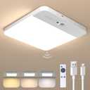 Rechargeable Motion Sensor LED Ceiling Light with Remote, Wireless Battery Operated Closet Light, 400LM Dimmable 3 Color Temperatures, Motion Activated Light for Stair Hallway Garage Pantry (1-pack)