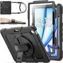 SEYMAC stock Case for iPad Air 13-inch M4-M2 2026-2024 (Gen 8-6), Shockproof Heavy Duty Case with Screen Protector, Pencil Holder, Rotating Stand, Hand Strap, Shoulder Strap, Black