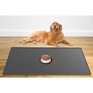 48" x 32" XXXL Largest Pet Food Mat, Silicone Dog Mats for Food and Water, Nonslip Pet Feeding Mats for Floors,Dog Cat Bowl Mat with Raised Edges, Dark Gray