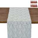 SHUNJIE Boho Beige Farmhouse Rustic Table Runner with Sequined Xmas Trees, 13''x72'' Soft Faux Fur Runner for Holiday Winter Home Party Fireplace Kitchen Dining Decor Table