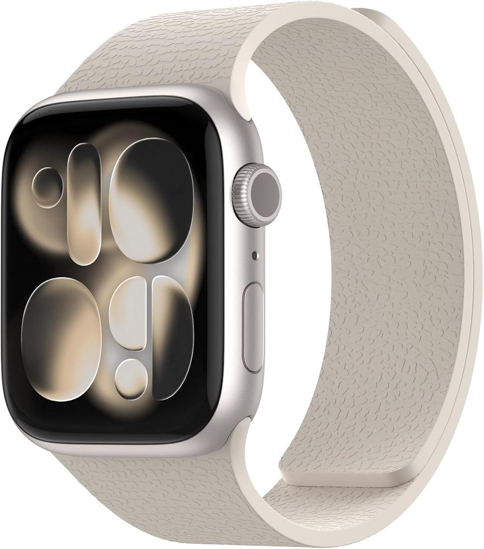 Magnetic Silicone Band Compatible with Apple Watch Band 42mm 41mm 40mm 38mm Series 11 10 9 8 7 6 5 4 3 & SE 3/2/1 Strong Magnetic Clasp, Waterproof & Adjustable (Starlight)