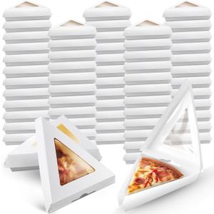 Gilprop 100 Pack Pizza Slice Boxes Bulk, Suits for 12 Inches Reusable Pizza Slice Storage Containers with Windows Wedge Paperboard Plate Food Boxes for Food Cake Tray Slices Storage