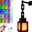 Pixelated Lantern LED Night Light,16 Colors Rechargeable LED Lamp with Remote, Rechargeable Retro Table/Wall Night Lamp,for Bedroom Gaming Kids ,Home Decoration and Children's Gifts (with Chain)