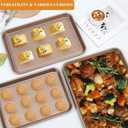 SS&CC Nonstick Baking Sheet Pan Set of 3, 0.8mm Carbon Steel Cookie Sheets for Oven - Half/Quarter/Jelly Roll Pans with Diamond Texture, PFOA-Free & Oven Safe (17.5x12, 15.5x10.2, 13.5x9.5 Inch) (Gold)