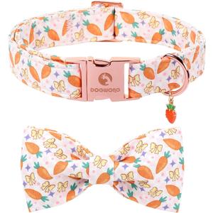 Easer Dog Collar with Bow,Pink Easter Dog Collar, Adjustable Durable Soft Carrot Easter Dog Collars for Male Female Puppy,S