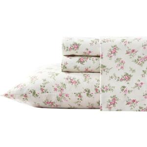 Laura Ashley - Flannel Sheets King Size, Anti-Pilling & Wrinkle Resistant Cotton, Touchably Soft for All-Season Comfort - Bed Sheets with Matching PIllowcases & Fitted Sheet (Audrey Pink)