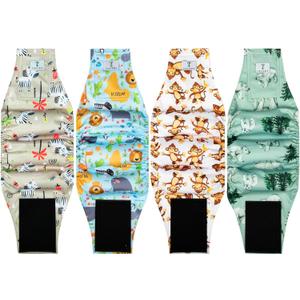4Pack Dog Diapers Male,Reusable Leakproof Pet Soft Dog Belly Band Wraps,High Absorbency Male Dog Diaper,Wider Washable Belly Band for Doggy Incontinence and Puppy Training XL (XL(22"-27"), Bear,Zebra,Monkey,Lion)