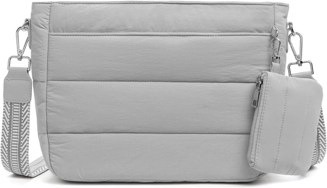 Gitus Puffer Hobo Crossbody Bag for Women Quilted Cross Body Purses Trendy Handbags with Coin Wallet Birthday Gifts for Mom (Light Gray)