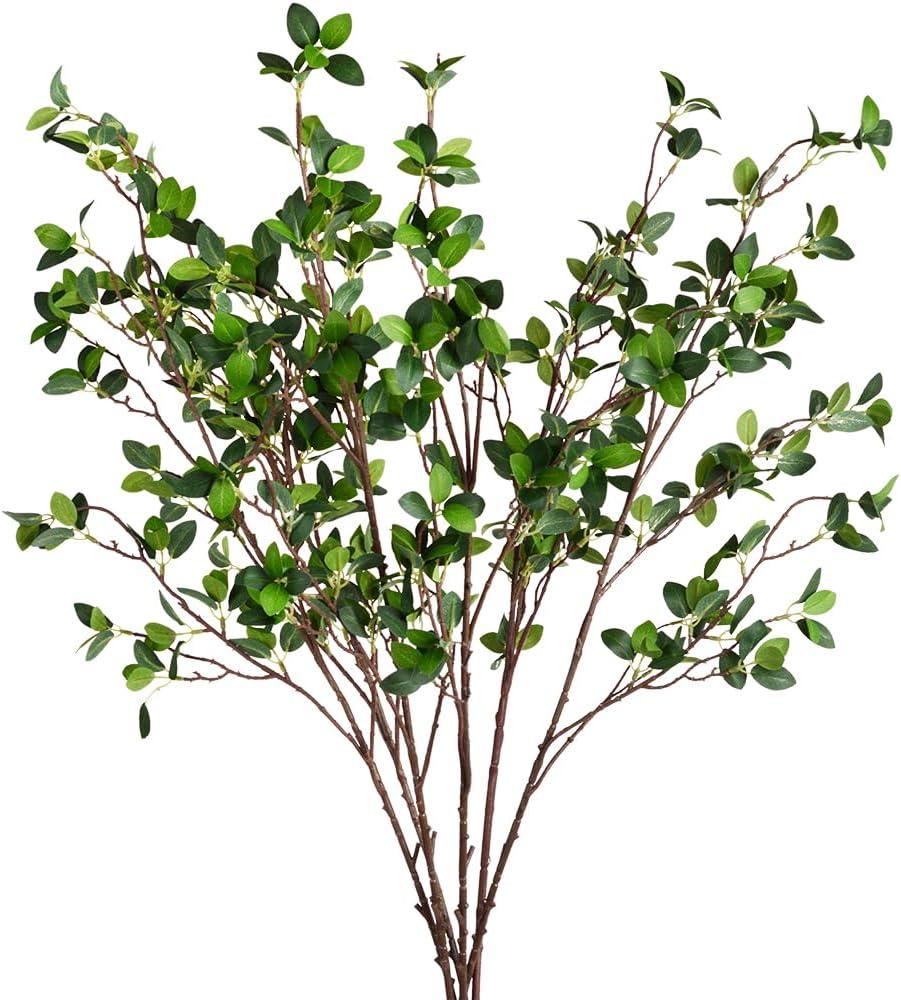 6pcs Faux Stems Artificial Branches for Vase Artificial Stems Artificial Greenery Stems Faux Green Stems Artificial Eucalytus Branches Fake Stems(42"/Each Branch) (6, Green)