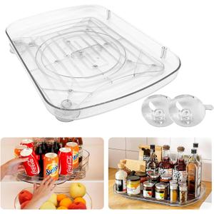Lazy Susan Organizer 16.5''x11'' Fridge Organizers and Storage 360Rotating Lazy Susan Turntable Organizer for Refrigerator Rectangle Fridge Turntable for Kitchen, Cabinet, Pantry