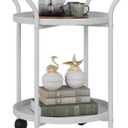 2-Tier Round End Table with Wheels and Handle,Movable Side Table for Living Room,Metal Steel Weather Resistant Portable Outdoor and Indoor Accent Table for Garden Balcony Yard (White)