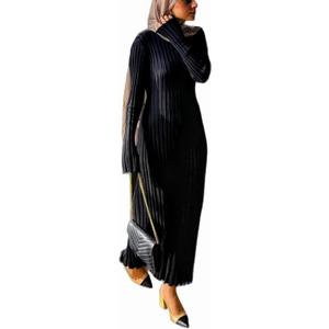 Women Bell Long Sleeve Knit Maxi Dress Crewneck Ribbed Bodycon Long Dress Slim Fit Y2K Sweater Dress Streetwear (Medium)