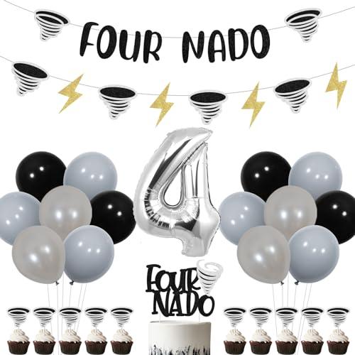 Fournado Birthday Decorations Tornado Themed 4th Birthday Party Decorations Banner Four Nado Cake Toppers Four Nado Garland Storm Theme Birthday Decoration Fournado Storm Weather Birthday Party Supply