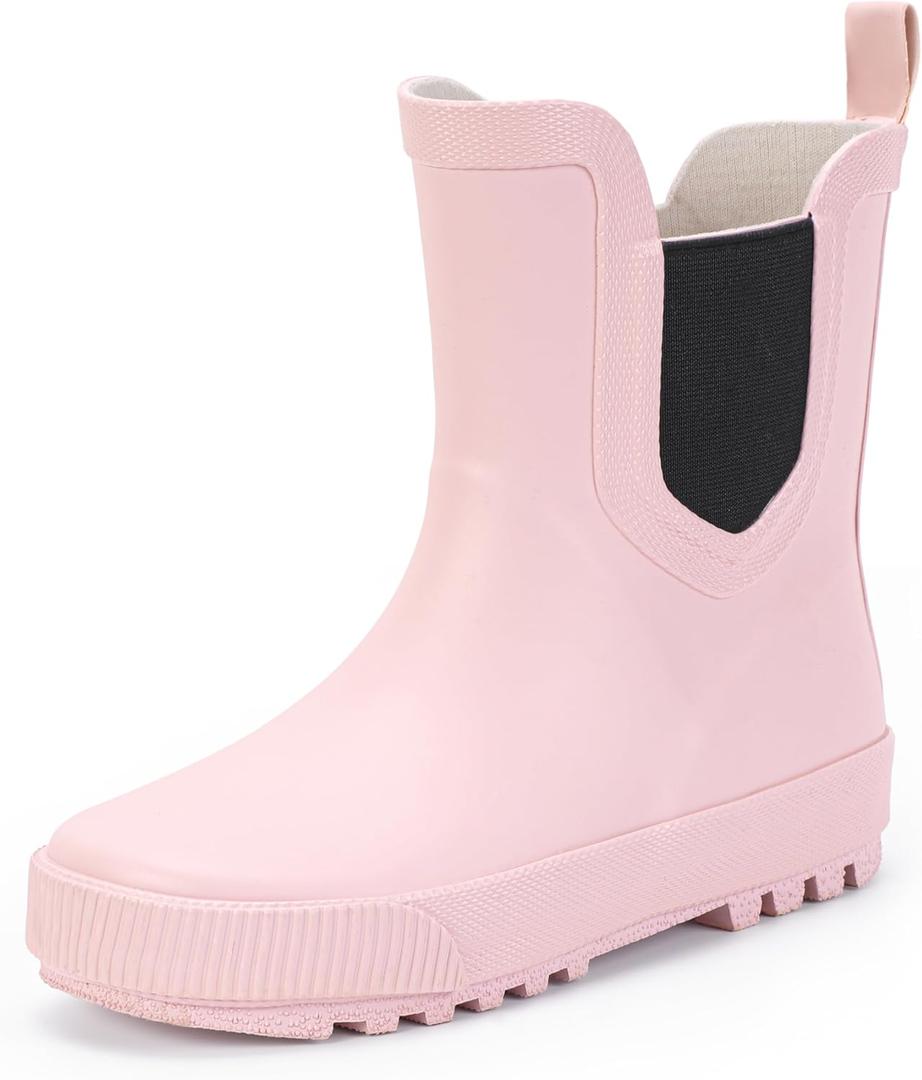 Hehainom Toddler Kids Rain Boots for Girls Boys Waterproof Rainboots Easy-on Light Weight Chelsea Rain Shoes (5 Big Kid, Pink)