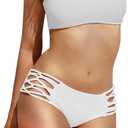 Upopby Women's Sexy Strappy Bikini Bottoms for Women Cheeky Swimsuit Bottoms Ruched Tankini Swim Shorts (White) L