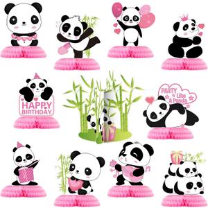 11 Pieces Panda Party Decorations Panda Honeycomb Centerpieces Panda Party Supplies Cute Paper Table Centerpieces for Kids Birthday Baby Shower Party Table Decoration