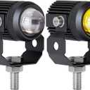 Zmoon Motorcycle LED Driving Fog Lights 60W White and Amber LED Pods Projector Lights 1.3" Aux Spotlight, Compatible with Tractor Truck ATV UTV SUV Boat etc. (2 pack)
