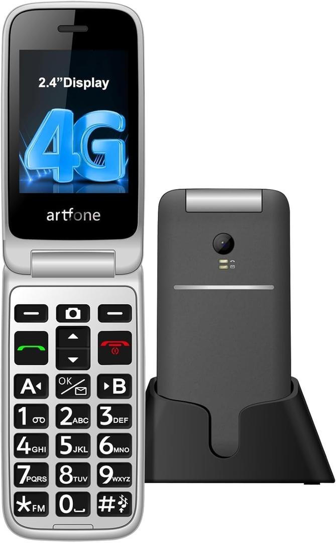 artfone G3 Flip Phone Unlocked for Seniors, 4G Volte Basic Phone, 2.4" Screen, SOS Button, Speed Dial, Hans-Free, Big Buttons, Bluetooth, Camera, FM Radio, Charging Dock, Voice Time, Dumb Phone, Gray
