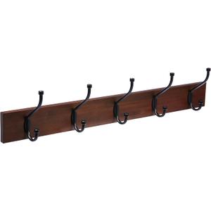 Amazon Basics Rectangular Wall-Mounted Farmhouse Coat Rack, 5 Hook, Light Walnut