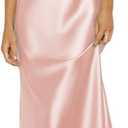 Summer Satin Spaghetti Strap Cowl Neck Backless Midi Dresses for Women Elegant Tie Low Back Ruched Cocktail Dress (Pink) M