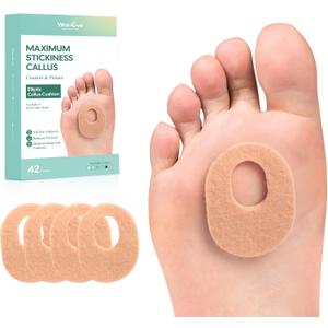 Welnove 42pcs Callus Pad with Water-Resistant Self-Stick Adhesive, Protects Foot, Heel and Toes from Rubbing and Friction,Oval Shape Design,Reduce Pressure and Friction from Shoes Rubbing-Skin Color