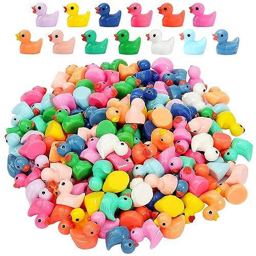 GADIEDIE130Pcs Multicolor Mini Resin Ducks,Miniature Duck Figures Landscape Decorations for Home Hide Prank Game Dollhouse Decor,Garden Aquarium Potted Ornament,School Handmade