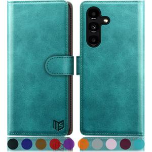 SUANPOT for Samsung Galaxy S24 5G Wallet case with RFID Blocking Credit Card Holder,Flip Book PU Leather Protective Cover Women Men for Samsung S24 Phone case Blue Green