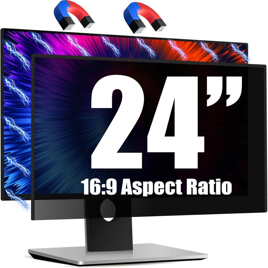 Magnetic Invisible Hidden Design Computer Privacy Screen Filter 21 Inch for Frameless Monitor 16:9 Aspect Ratio, Removable Anti Glare Blue Light Protector, Double Sided Reversible Eye Care 24in Film