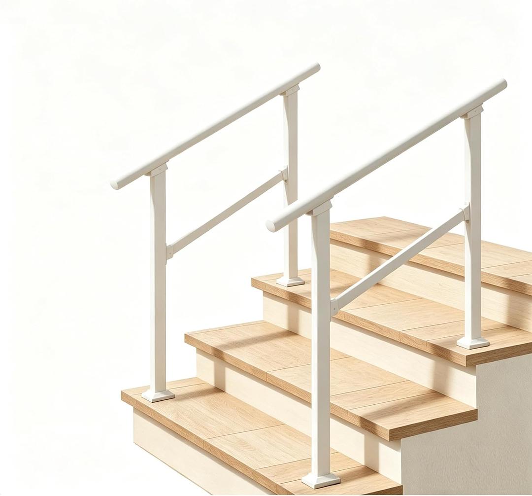 Metty Metal 2 Pack Hand Rails for Outdoor Steps,3 Step White Railing Kit
