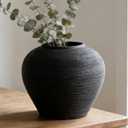 Black Rustic Farmhouse Ceramic Vase, 6.8 Inch Vintage Terracotta Flower Vases for Home Decor, Pottery Large Vases for Living Room Decor Table Entryway Bedroom