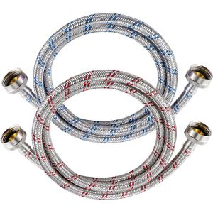 4 Ft Washing Machine Hoses, 2 Packs Premium Stainless Steel Washer Hoses Burst Proof, Hot and Cold Striped Water Supply Hoses with 3/4'' Standard Interface fit for ALL Washer