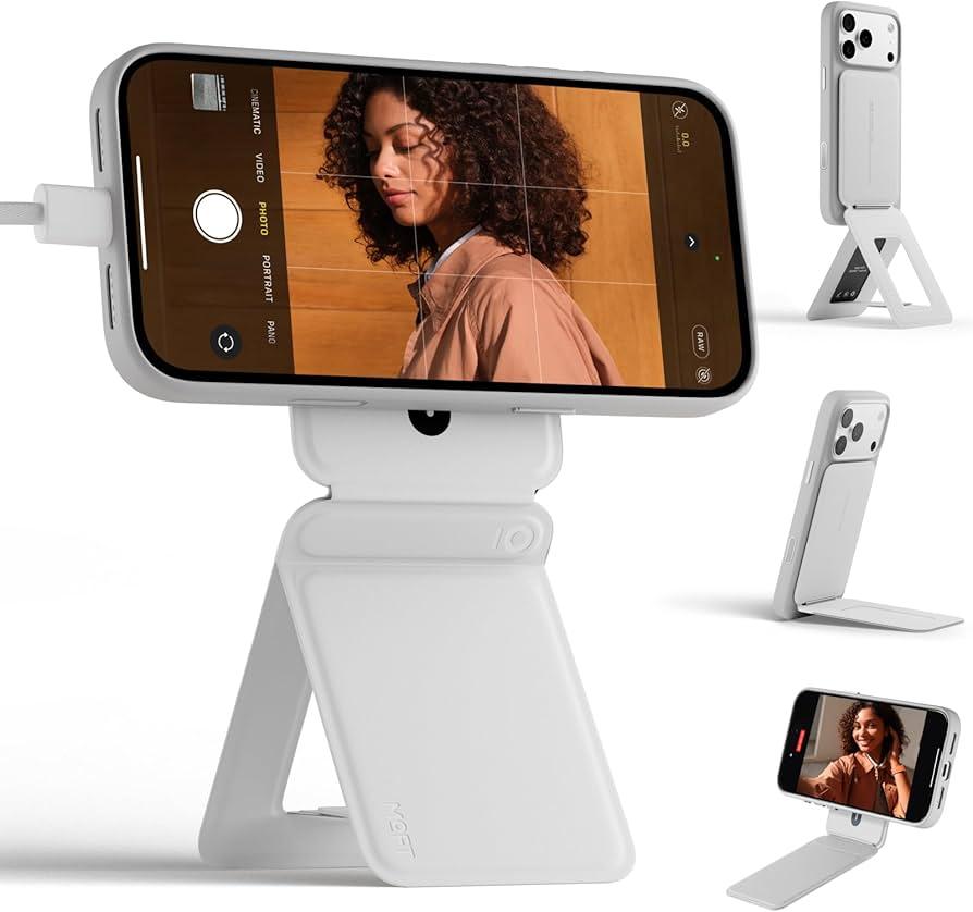 Phone Stand, Foldable Magnetic Phone Tripod, Angle Adjustment & Strong Magnets PU Leather Phone Stand, Compatible with All Smart Phone 16/15/14/13/12