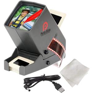 PS-3 Slide Viewer, View 2x2 in. Slides, 35mm Film Strips & Negatives, LED Viewing light, 4 in. Screen, 3x Magnification w/Cleaning Cloth, USB Power Cable included