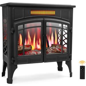 RealSmart Electric Fireplace Heater, Freestanding Stove Heater with 3D Realistic Flame Effect, Fireplace Stove Overheat Safety Protection for Indoor Use Bedroom,750W 1500W Retro Black