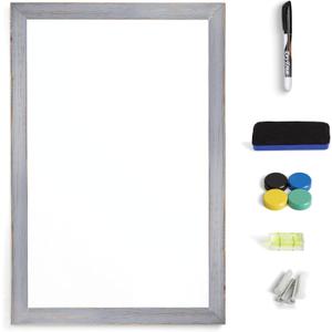 Real Wooden Framed Magnetic Dry Erase Whiteboard, 24" X 36", Vertical/Horizontal Wall Mount, Includes Black Marker, Eraser and 4 Magnets, by Better Office Products (Gray Wash)