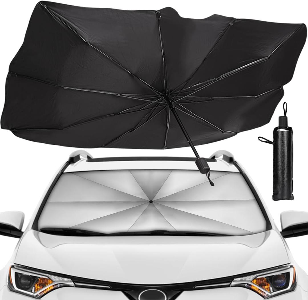 Windshield Sun Shade Umbrella, Car Sun Shade for Windshield UV Rays and Heat Sun Visor Protector, for Auto Windshields Covers Sedan SUV, Keep Car Cool,Easy to Use/Store,57''x 31 Windshield Sun Shade Umbrella, Car Sun Shade for Windshield UV Rays and Heat Sun Visor Protector, for Auto Windshields Covers Sedan SUV, Keep Car Cool,Easy to Use/Store,57''x 31