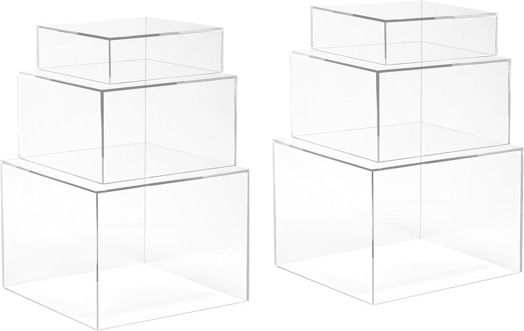 Red Co. Set of 3 Crystal Clear Acrylic Cube Display Nesting Risers with Hollow Bottoms, Transparent - 2 Pack