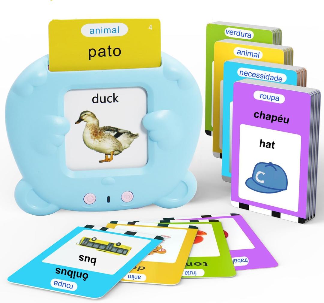MAYAPHILOS 224 Words Brazil Portuguese and English Talking Flash Cards for Toddlers, Autism Sensory Toys, Portuguese Language Learning Educational Montessori Speech Therapy Toys Gifts for Kids