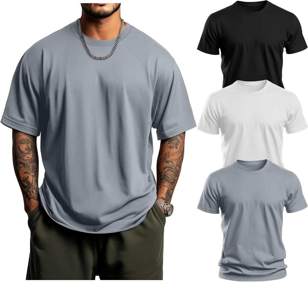 Huukeay 3 Pack Men's Big & Tall Short Sleeve Shirts, Plus Size Crew Neck Tees Basic Moisture Wicking Summer Solid Tops Size XXL