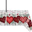 Horaldaily Valentine Outdoor Tablecloth 6084 Inch, Buffalo Plaid Love Hearts Eucalyptus Seasonal Table Cover with Zipper Umbrella Hole for Party Dinner Patio Garden Picnic BBQ (60" x 84" (Rectangular), Grey)