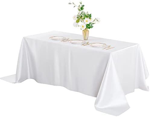 Horbaunal White Satin Tablecloth 60 x 102 Inches Rectangle Satin Table Cover Bright Silk Table Cloth for Wedding Party Banquet