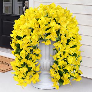 Sggvecsy Artificial Bougainvillea Flowers Fake Hanging Flowers Plants for Outdoor Outside Decoration 2PCS Faux Silk UV Resistant Long Trailing Vines for Front Door Home Porch Patio Yard (Yellow)