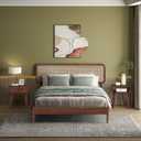 NTC Lupin Wooden Bed Frame with Headboard and Natural Rattan, Solid Oak/Rubber Wood Foundation with Silent Slats, 1000 Lb Capacity, Effortless Assembly (Natural Cane - Dark Walnut, Queen)