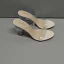 ZriEy Women's Chunky Block Open Toe Mid High Heeled Sandals Two Strap Slip on Heels Slide Sandals for Party Wedding Dress Dating Daily Pumps Shoes (6, Beige Clear)